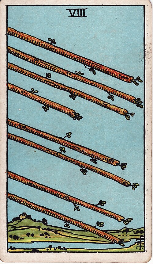 Eight Of Wands Tarot Card: Upright, Reversed & Spread Meanings — Rider-Waite-Smith tarot card