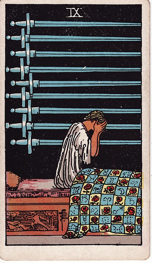Nine Of Swords Tarot Card: Upright, Reversed & Spread Meanings — Rider-Waite-Smith tarot card