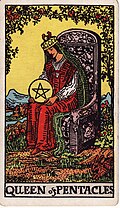 Queen Of Pentacles Tarot Card: Upright, Reversed & Spread Meanings — Rider-Waite-Smith tarot card